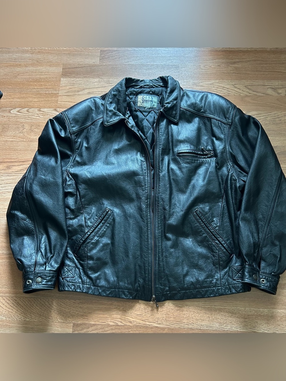 Vintage Y2K City Streets Leather Quilted Coat Jacket Black Men’s Size Large 90s